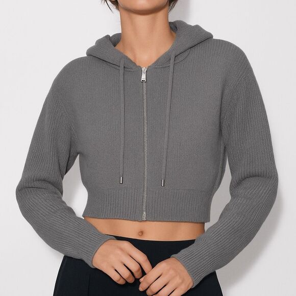 Zara Sweater Knit Zip Up Cardigan Hoodie - Picture 1 of 6